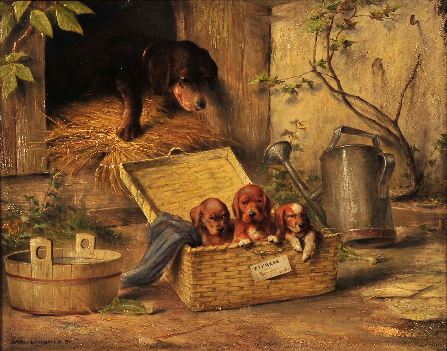 'Three in Basket' by Karl Linder (Austrian- 1871-1914) : Original Oil ...