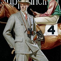 Jockey on Racehorse with Well-Dressed Gentleman