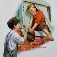 Boy Climbing Out of Window